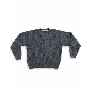 Vintage Fieldmaster Mens Sweater Blue/Gold Sz M Grandpa Thick 90s Comfy V-Neck